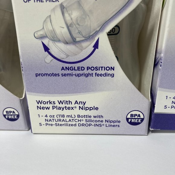 Playtex Baby Bottles Nurser with Drop Ins Liners Angled NaturaLatch SLOW 0-3M+ - Picture 5 of 13
